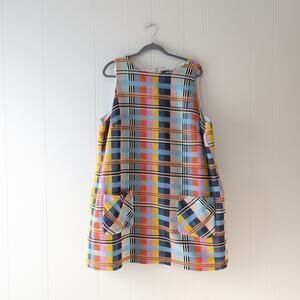 Anthropologie Eva Franco Rainbow Retro Summer Plaid Mini Shift Dress
